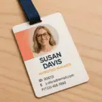 Horizontal and vertical PVC ID cards on white table