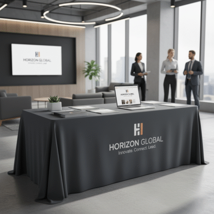 Custom Tablecloth for Corporate Branding Displays – Professional Table Covers for Office Lobbies & Promotional Setups