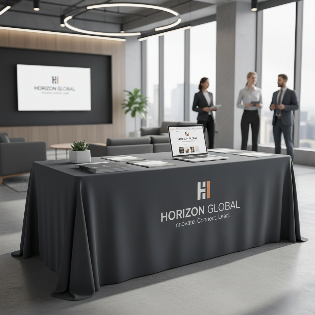 Corporate Branding Displays – Use in office lobbies or promotional setups Custom Tablecloth for Corporate Branding Displays – Professional Table Covers for Office Lobbies & Promotional Setups - Image 1