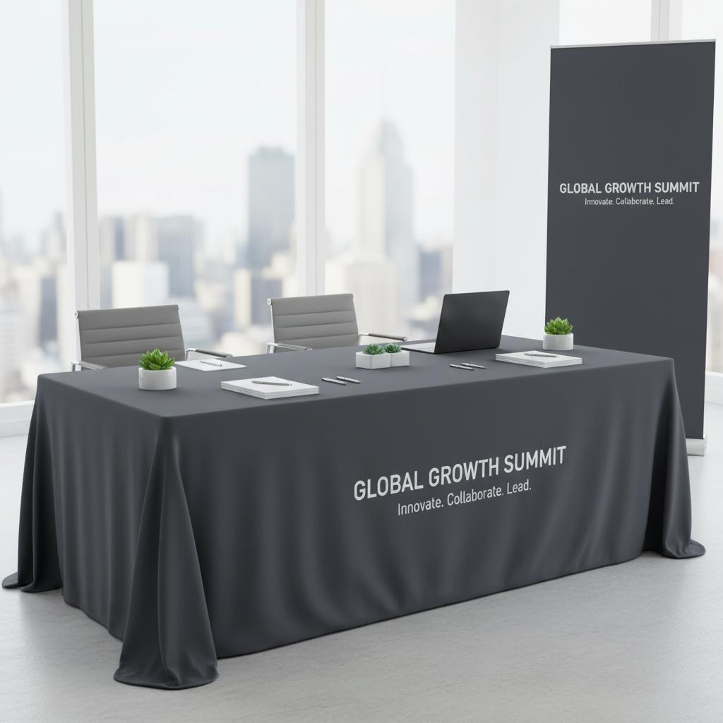 Corporate Events & Conferences – Add a branded touch to business meetings or seminars Custom Table Throw for Corporate Events & Conferences | Branded Table Cover with Logo - Image 1