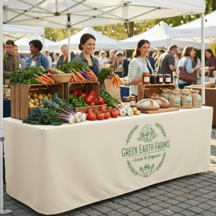 Custom Tablecloth for Farmers Markets – Personalized Table Covers for Handmade & Organic Product Stalls