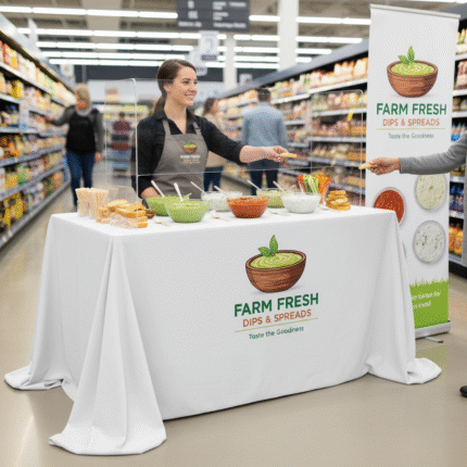 Custom Tablecloth for Food Sampling Stations – Hygienic, Branded Setup for Tastings & Product Demos
