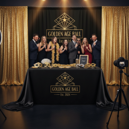 Custom Tablecloth for Photo Booth & Backdrop Tables – Add Your Logo or Theme for Weddings & Corporate Events