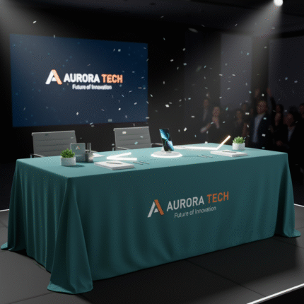 Custom Tablecloth for Product Launches | Branded Table Cover with Logo for Business Events