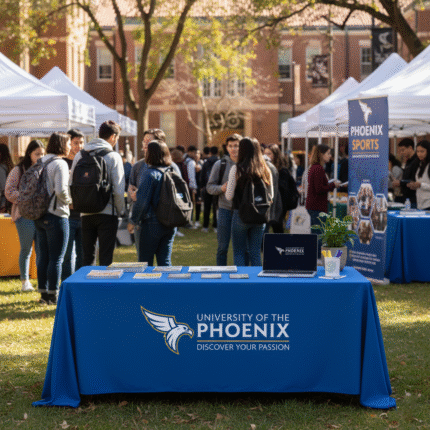 Custom Tablecloth for School or College Events – Personalized Table Covers with Logo for Fairs, Graduations & Fundraisers